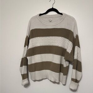 Striped Sage and White/Cream Women's Sweater